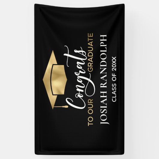 Eenvoudige zwarte goudbanner voor Afstuderen Spandoek (Verticaal)