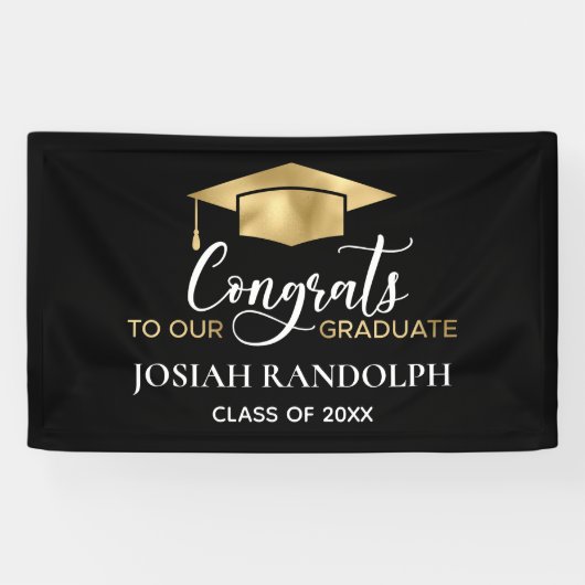 Eenvoudige zwarte goudbanner voor Afstuderen Spandoek (Horizontaal)