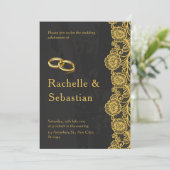 Eenvoudige zwarte goudbloem Modern Elegant Wedding Kaart (Staand voorkant)