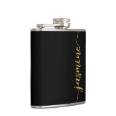 Eenvoudige Zwarte Gouden Meisjesnaam Monogram Hand Heupfles (Rechts)