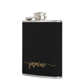 Eenvoudige Zwarte Gouden Meisjesnaam Monogram Naam Heupfles (Links)