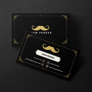 Eenvoudige Zwarte & Gouden Snor Kapperszaak Vintag Visitekaartje