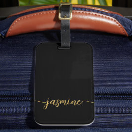 Eenvoudige Zwarte Gouden Vrouwelijke Monogram Naam Bagagelabel