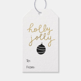 Eenvoudige zwarte goudkleurige kerstversiering cadeaulabel