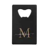 Eenvoudige zwarte goudmonogram Elegant Script Name Creditkaart Flessenopener (Achterkant)