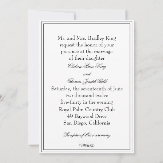 Eenvoudige zwarte grens bruiloft uitnodiging (Voorkant)