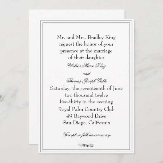 Eenvoudige zwarte grens bruiloft uitnodiging (Voorkant / Achterkant)