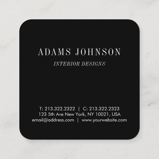 Eenvoudige zwarte grijze sociale media vierkante visitekaartje (Achterkant)