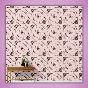 Eenvoudige zwarte harten, bloemig, Infinity op roz Behang
