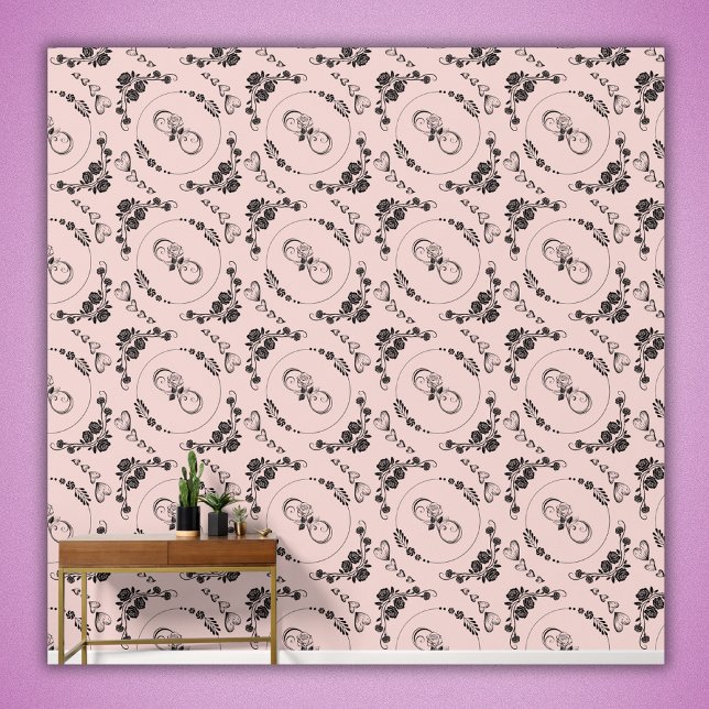 Eenvoudige zwarte harten, bloemig, Infinity op roz Behang (Creator heeft geüpload)