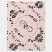 Eenvoudige zwarte harten, bloemig, Infinity op roz Fleece Deken (Voorkant)
