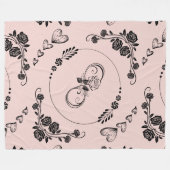 Eenvoudige zwarte harten, bloemig, Infinity op roz Fleece Deken (Voorkant (Horizontaal))