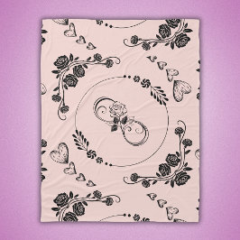 Eenvoudige zwarte harten, bloemig, Infinity op roz Fleece Deken