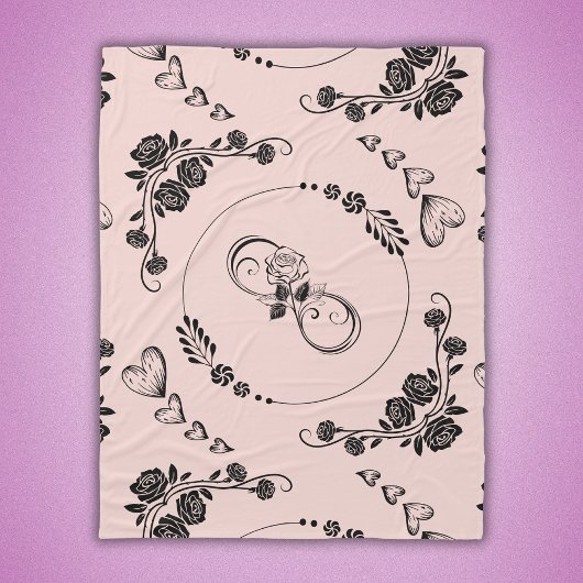 Eenvoudige zwarte harten, bloemig, Infinity op roz Fleece Deken