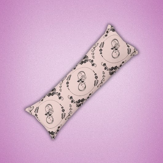 Eenvoudige zwarte harten, bloemig, Infinity op roz Lichaamskussen