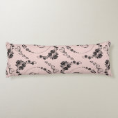 Eenvoudige zwarte harten, bloemig, Infinity op roz Lichaamskussen (Achterkant)