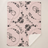 Eenvoudige zwarte harten, bloemig, Infinity op roz Sherpa Deken (Voorkant)