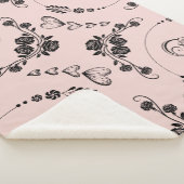 Eenvoudige zwarte harten, bloemig, Infinity op roz Sherpa Deken (3/4)