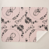 Eenvoudige zwarte harten, bloemig, Infinity op roz Sherpa Deken (Voorkant (horizontaal))