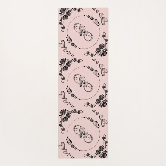 Eenvoudige zwarte harten, bloemig, Infinity op roz Yogamat (Achterkant)