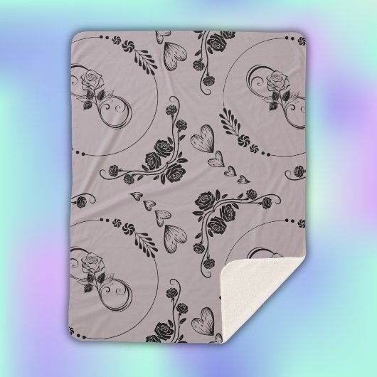 Eenvoudige zwarte harten, bloemig, oneindig op Mau Sherpa Deken