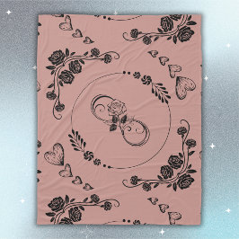 Eenvoudige zwarte harten, bloemig, oneindig op pru fleece deken