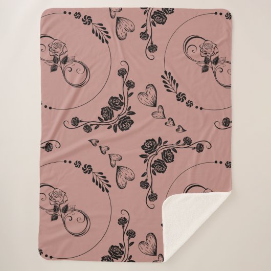 Eenvoudige zwarte harten, bloemig, oneindig op pru sherpa deken (Voorkant)