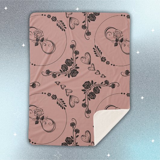 Eenvoudige zwarte harten, bloemig, oneindig op pru sherpa deken