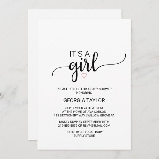 Eenvoudige zwarte kalligrafie | Blush roze Het is Kaart (Voorkant / Achterkant)