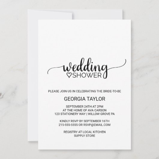 Eenvoudige zwarte kalligrafie-bruiloft kaart (Voorkant)