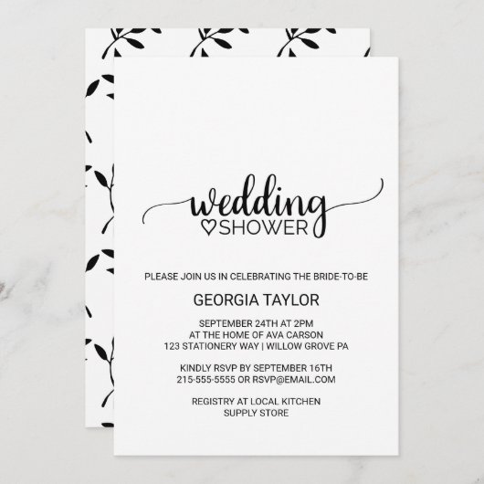 Eenvoudige zwarte kalligrafie-bruiloft kaart (Voorkant / Achterkant)