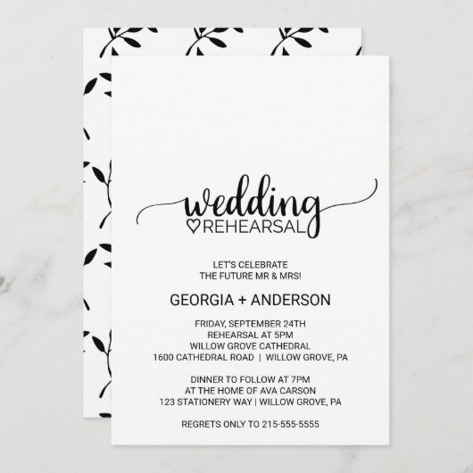 Eenvoudige zwarte kalligrafie-bruiloft kaart (Voorkant / Achterkant)