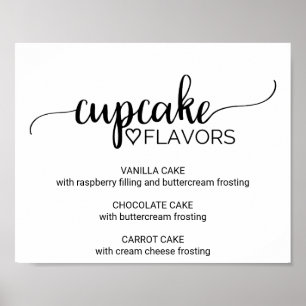 Eenvoudige zwarte kalligrafie Cupcake Flavors Sign Poster