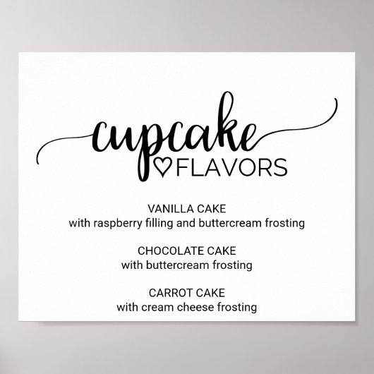 Eenvoudige zwarte kalligrafie Cupcake Flavors Sign Poster (Voorkant)