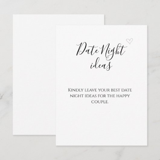Eenvoudige zwarte kalligrafie date nacht ideeën advieskaart (Voorkant / Achterkant)