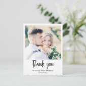 Eenvoudige zwarte kalligrafie Foto Dank u Briefkaa Briefkaart (Staand voorkant)