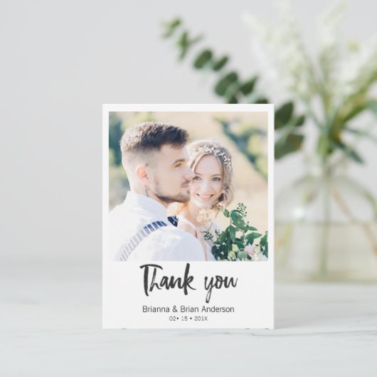 Eenvoudige zwarte kalligrafie Foto Dank u Briefkaa Briefkaart (Staand voorkant)