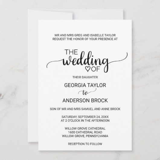 Eenvoudige zwarte kalligrafie kaart (Voorkant)