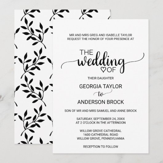 Eenvoudige zwarte kalligrafie kaart (Voorkant / Achterkant)