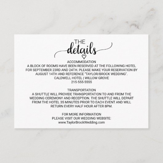 Eenvoudige zwarte kalligrafie — Kaart met details (Voorkant)