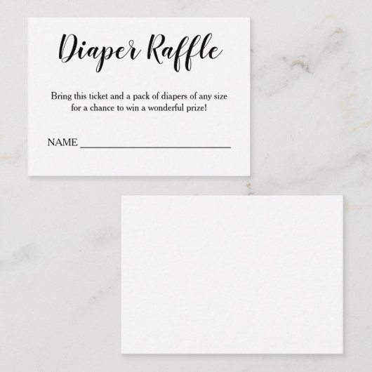 Eenvoudige zwarte kalligrafie luier Raffle Insert Informatiekaartje (Voorkant / Achterkant)