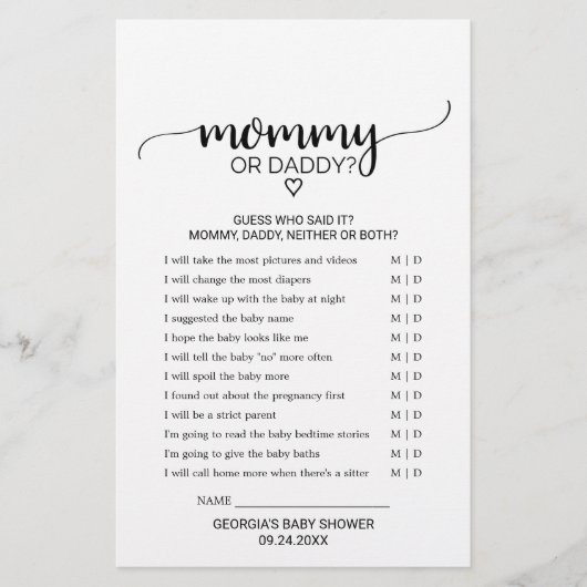 Eenvoudige zwarte kalligrafie mama of papa game (Voorkant)