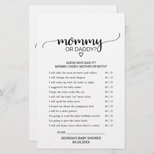 Eenvoudige zwarte kalligrafie mama of papa game (Voorkant / Achterkant)