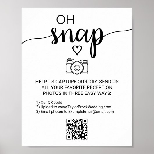 Eenvoudige zwarte kalligrafie Oh Snap QR Code Sign Poster (Voorkant)