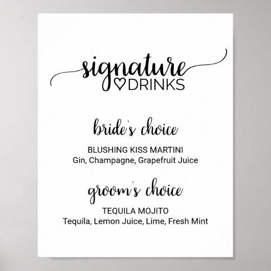 Eenvoudige zwarte kalligrafie Ondertekening Drink Poster (Voorkant)