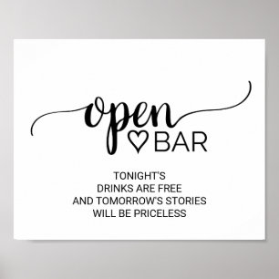 Eenvoudige zwarte kalligrafie Open Bar Poster