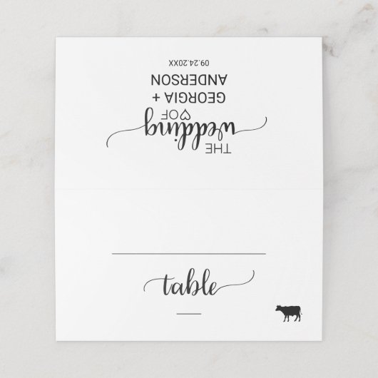 Eenvoudige zwarte kalligrafie Rundvlees — optie We Plaatskaartje (Buitenkant ongevouwen)