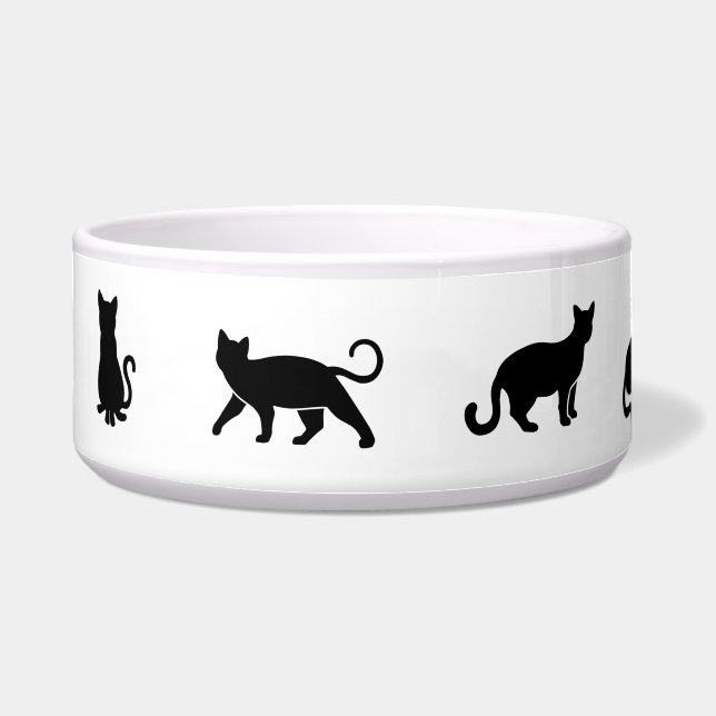 Eenvoudige Zwarte Kat  Voerbakje (Voorkant)