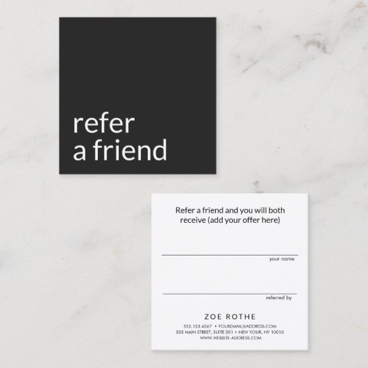 Eenvoudige zwarte klantverwijzing aanbevelingskaartje (Voorkant / Achterkant)