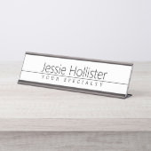 Eenvoudige zwarte klastekst op wit bureau naambordje (Voorkant)